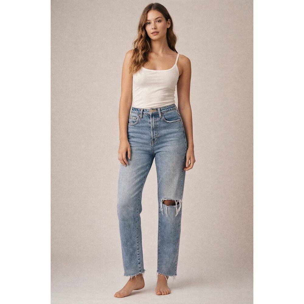 We The Free Distressed Straight Leg Jeans Size 28 | Raw Hem  High Rise